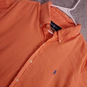 Polo Ralph Lauren Shirt Mens Large Linen Blend Orange Oxford Preppy Classic Fit